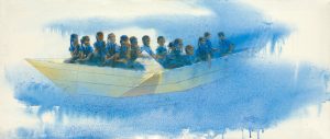 STUDY TOUR SHIKSHAN GAMAN </br>Acrylic on Canvas </br>20''X48</br><i> SOLD </i>