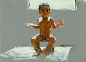 SUN BATH </br>Oil on Canvas </br>16''x12''