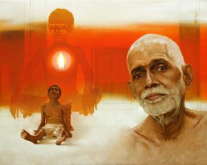 RAMANAM MAHARSHI SAKSHATKAR </br>Oil on Canvas </br>36” x 48” </br>Collection in UK