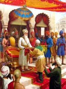 RAJA RANJIT SINGH DARBAR </br>Oil on Canvas </br>36” x 48” </br>Collection in UK