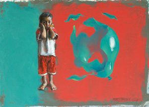BOOM</br>Acrylic on linen</br>12'' x 16''